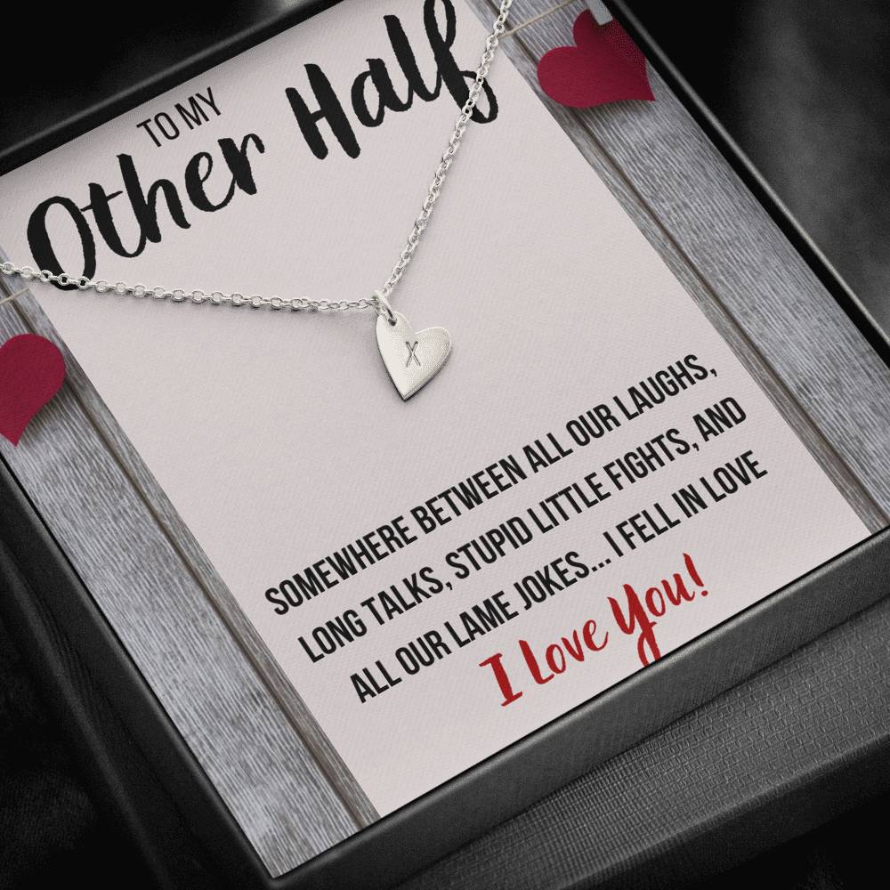 TO MY OTHER HALF I FELL IN LOVE CUSTOM NAME INITIALS ENGRAVING HEARTS NECKLACE GIFT SET - ON CLOUD NINE GIFTS