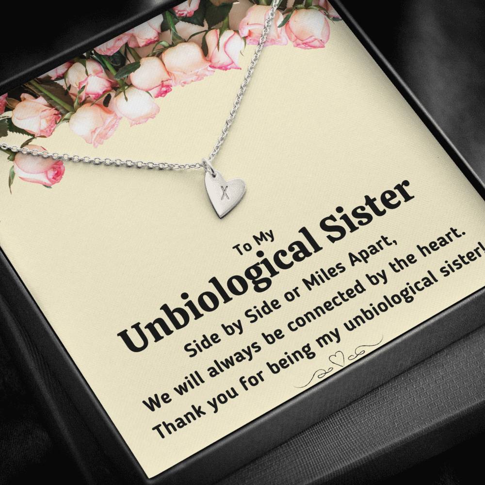 TO MY UNBIOLOGICAL SISTER "CONNECTED BY THE HEART" CUSTOM NAME INITIALS ENGRAVING HEARTS NECKLACE GIFT SET - ON CLOUD NINE GIFTS