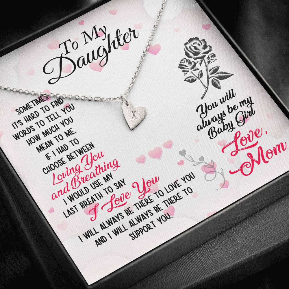TO MY DAUGHTER "BREATHING" CUSTOM NAME INITIALS ENGRAVING HEARTS NECKLACE GIFT SET - ON CLOUD NINE GIFTS