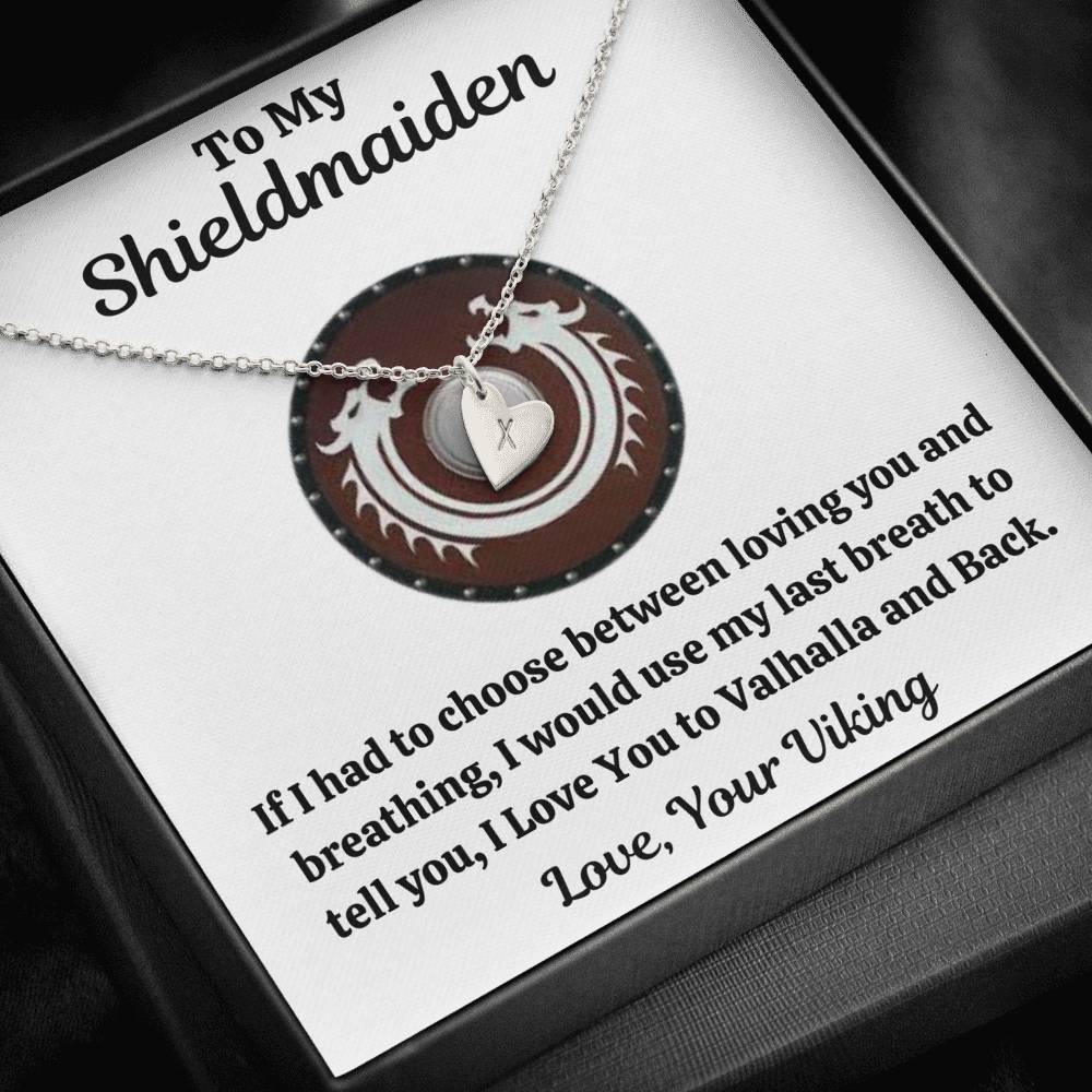 TO MY SHIELDMAIDEN "BREATHING - RED" CUSTOM NAME INITIALS ENGRAVING HEARTS NECKLACE GIFT SET - ON CLOUD NINE GIFTS