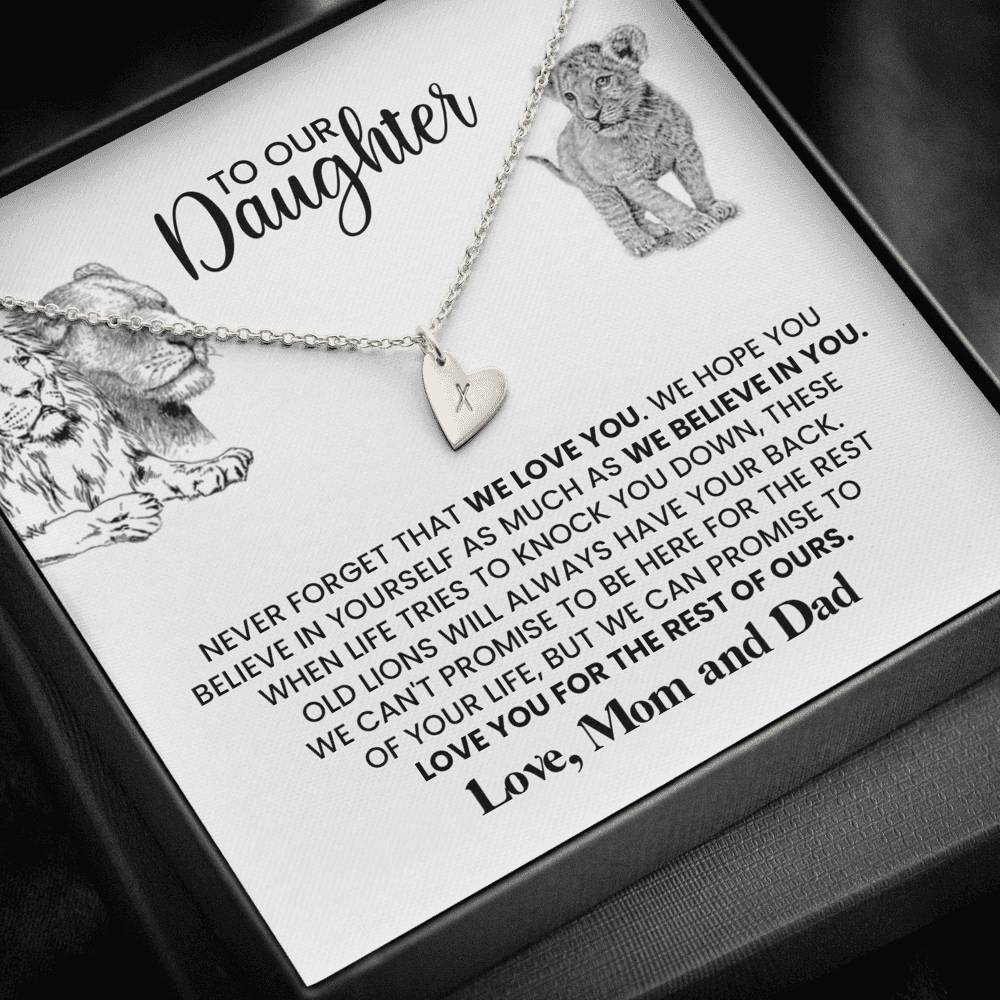 TO OUR DAUGHTER "THESE OLD LIONS" CUSTOM NAME INITIALS ENGRAVING HEARTS NECKLACE GIFT SET - ON CLOUD NINE GIFTS
