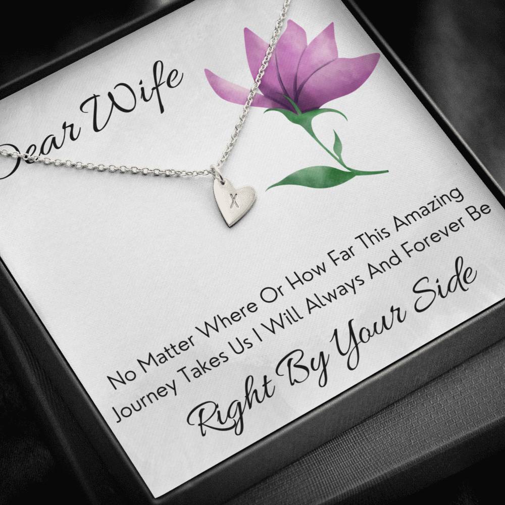 DEAR WIFE "BY YOUR SIDE" CUSTOM NAME INITIALS ENGRAVING HEARTS NECKLACE GIFT SET - ON CLOUD NINE GIFTS