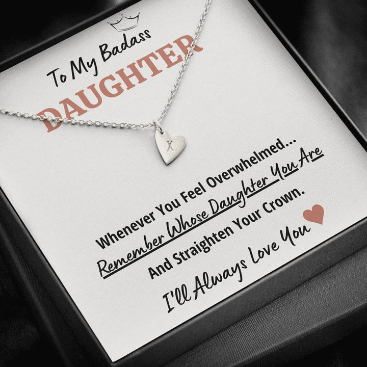 TO MY BADASS DAUGHTER "CROWN" CUSTOM NAME INITIALS HEARTS NECKLACE GIFT SET - ON CLOUD NINE GIFTS