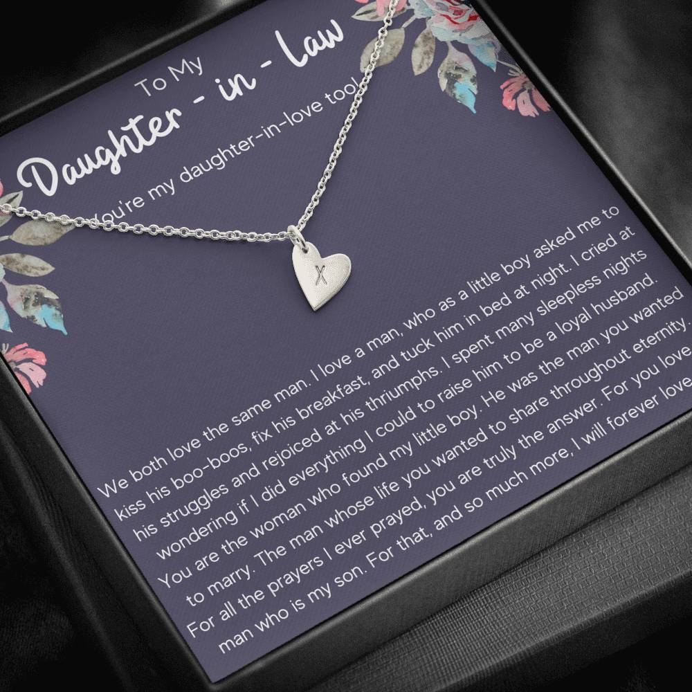 TO MY DAUGHTER IN LAW "DAUGHTER IN LOVE" CUSTOM NAME INITIALS ENGRAVING HEARTS NECKLACE GIFT SET - ON CLOUD NINE GIFTS