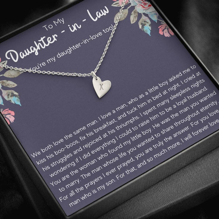 TO MY DAUGHTER IN LAW "DAUGHTER IN LOVE" CUSTOM NAME INITIALS ENGRAVING HEARTS NECKLACE GIFT SET - ON CLOUD NINE GIFTS