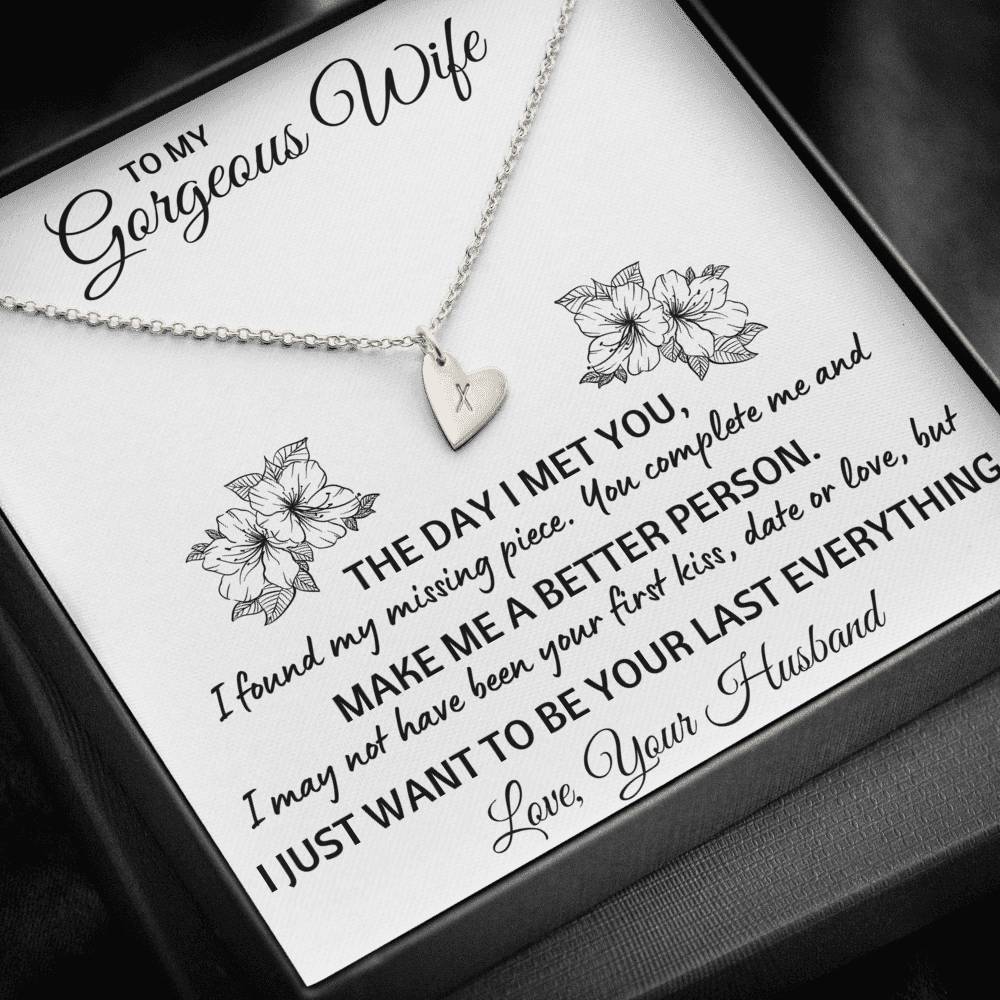 TO MY GORGEOUS WIFE "LAST EVERYTHING" CUSTOM NAME INITIALS ENGRAVING HEARTS NECKLACE GIFT SET - ON CLOUD NINE GIFTS