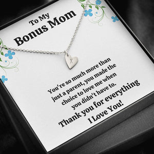 TO MY BONUS MOM "CHOICE TO LOVE ME" CUSTOM NAME INITIALS ENGRAVING HEARTS NECKLACE GIFT SET - ON CLOUD NINE GIFTS