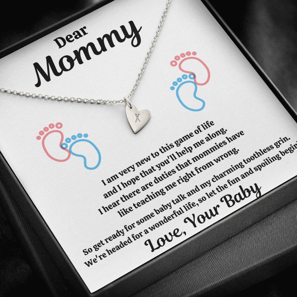DEAR MOMMY "SPOILING BABY-FEET WHITE" CUSTOM NAME INITIALS ENGRAVING HEARTS NECKLACE GIFT SET - ON CLOUD NINE GIFTS
