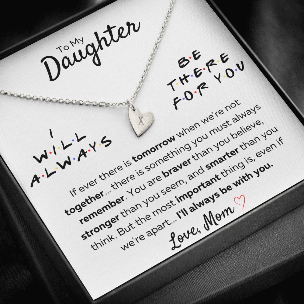 TO MY DAUGHTER FROM MOM "THERE FOR YOU - STRONGER THAN YOU SEEM" CUSTOM NAME INITIALS ENGRAVING HEARTS NECKLACE GIFT SET - ON CLOUD NINE GIFTS