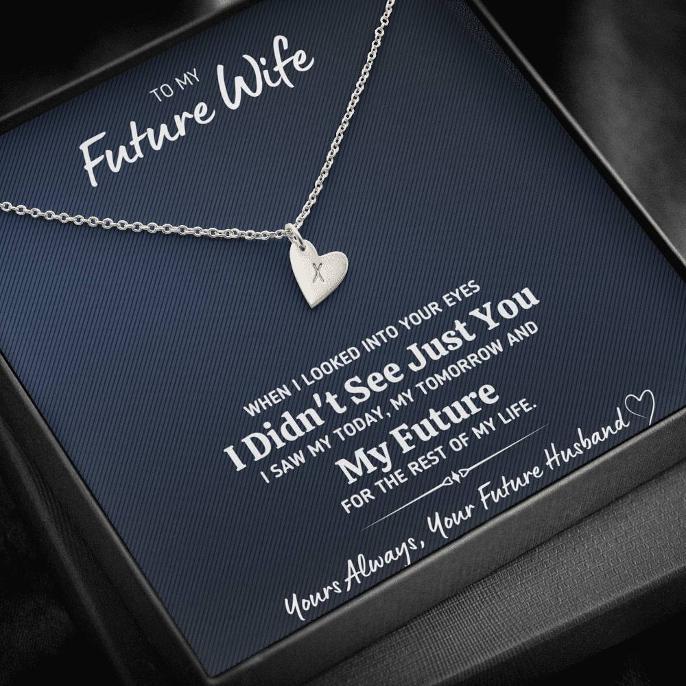 TO MY FUTURE WIFE "LOOKED INTO YOUR EYES" CUSTOM NAME INITIALS ENGRAVING HEARTS NECKLACE GIFT SET - ON CLOUD NINE GIFTS