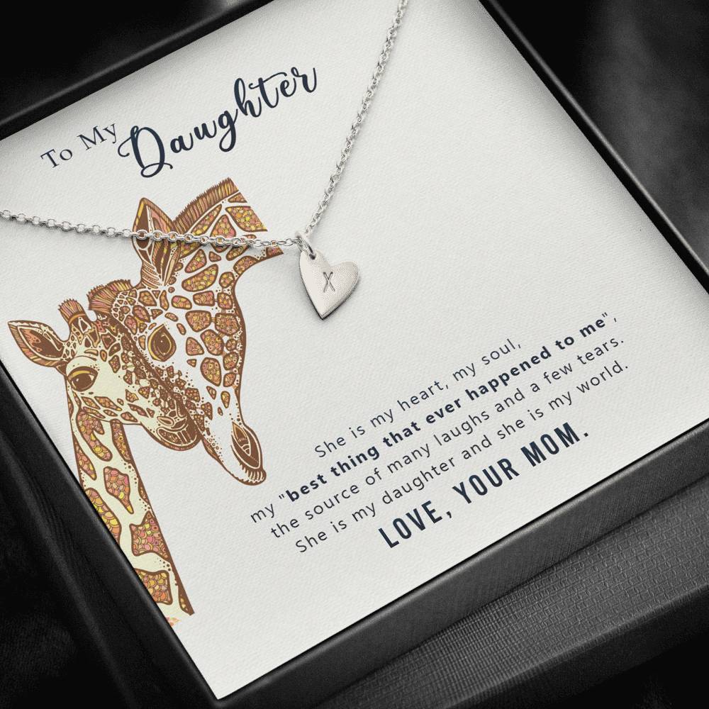 TO MY DAUGHTER "MY WORLD" CUSTOM NAME INITIALS ENGRAVING HEARTS NECKLACE GIFT SET - ON CLOUD NINE GIFTS