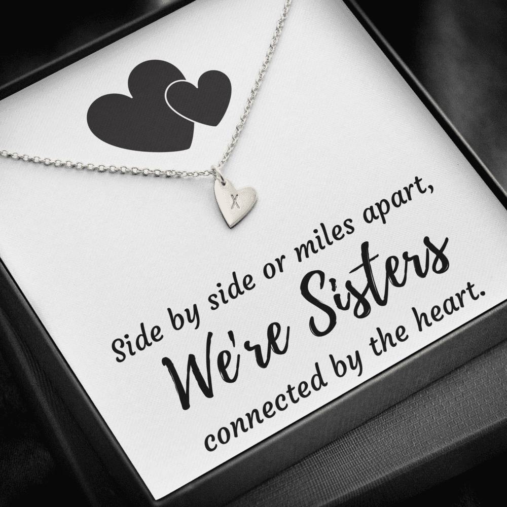 SISTERS CONNECTED BY THE HEART CUSTOM NAME INITIALS ENGRAVING HEARTS NECKLACE GIFT SET - ON CLOUD NINE GIFTS