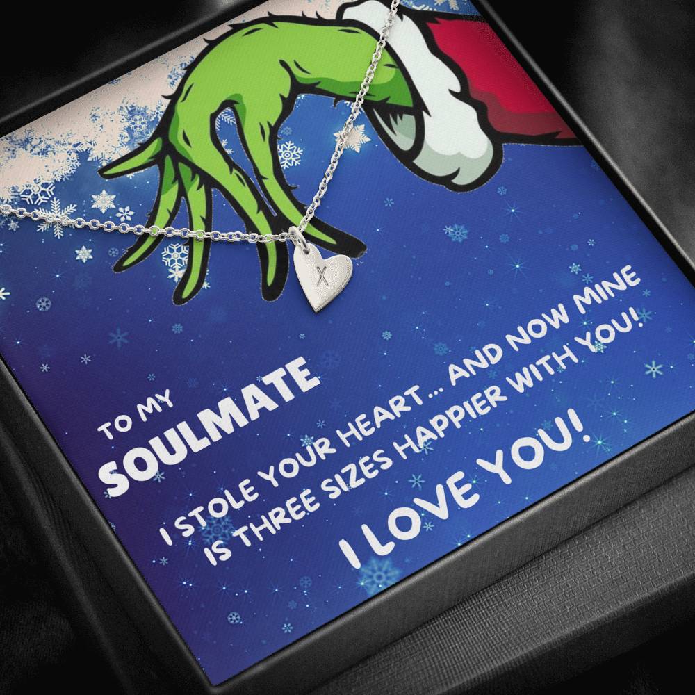 TO MY SOULMATE "THREE SIZES HAPPIER" CUSTOM NAME INITIALS ENGRAVING HEARTS NECKLACE GIFT SET - ON CLOUD NINE GIFTS