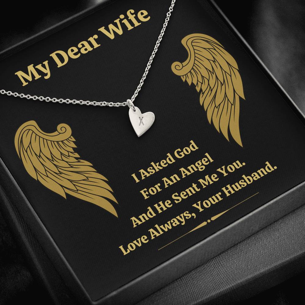 DEAR WIFE "ANGEL" CUSTOM NAME INITIALS ENGRAVING HEARTS NECKLACE GIFT SET - ON CLOUD NINE GIFTS