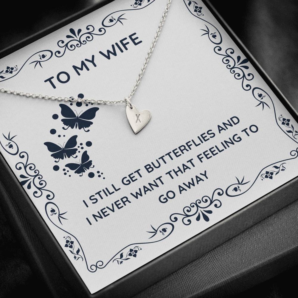 TO MY WIFE "BUTTERFLIES" CUSTOM NAME INITIALS ENGRAVING HEARTS NECKLACE GIFT SET - ON CLOUD NINE GIFTS