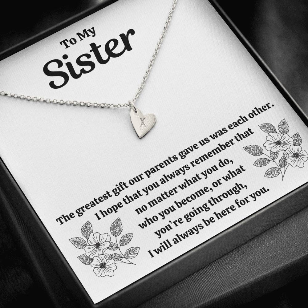 TO MY SISTER "OUR PARENTS" CUSTOM NAME INITIALS ENGRAVING HEARTS NECKLACE GIFT SET - ON CLOUD NINE GIFTS