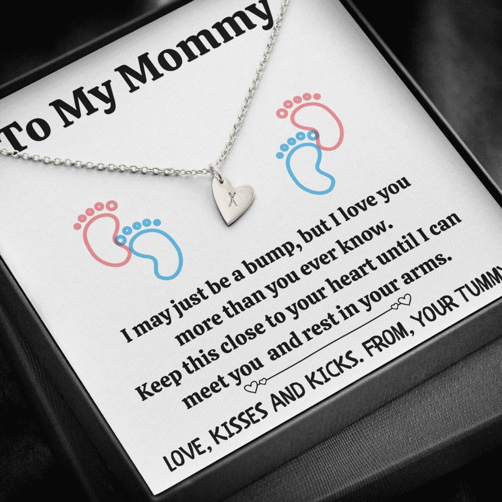TO MY MOMMY "BABY FEET - WHITE" CUSTOM NAME INITIALS ENGRAVING HEARTS NECKLACE GIFT SET - ON CLOUD NINE GIFTS