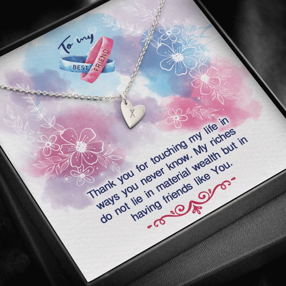 TO MY BEST FRIEND "MY RICHES" CUSTOM NAME INITIALS ENGRAVING HEARTS NECKLACE GIFT SET - ON CLOUD NINE GIFTS