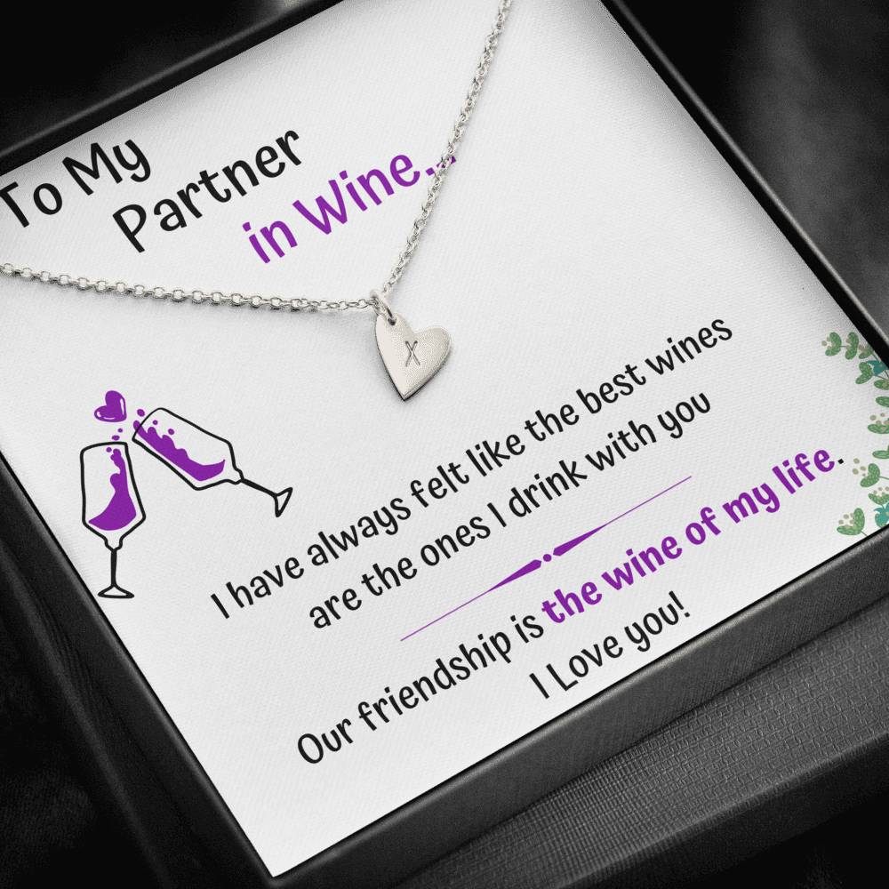 TO MY PARTNER IN WINE CUSTOM NAME INITIALS ENGRAVING HEARTS NECKLACE GIFT SET - ON CLOUD NINE GIFTS