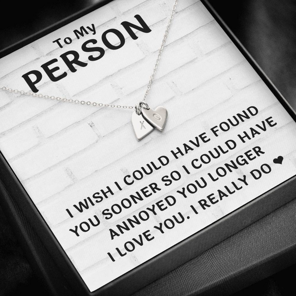 TO MY PERSON "FOUND YOU SOONER" CUSTOM NAME INITIALS ENGRAVING HEARTS NECKLACE GIFT SET - ON CLOUD NINE GIFTS