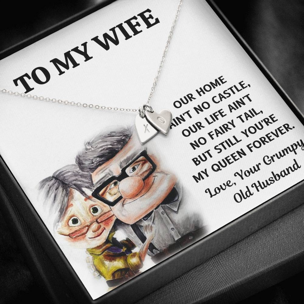 TO MY WIFE "CASTLE - UP" CUSTOM NAME INITIALS ENGRAVING HEARTS NECKLACE GIFT SET - ON CLOUD NINE GIFTS