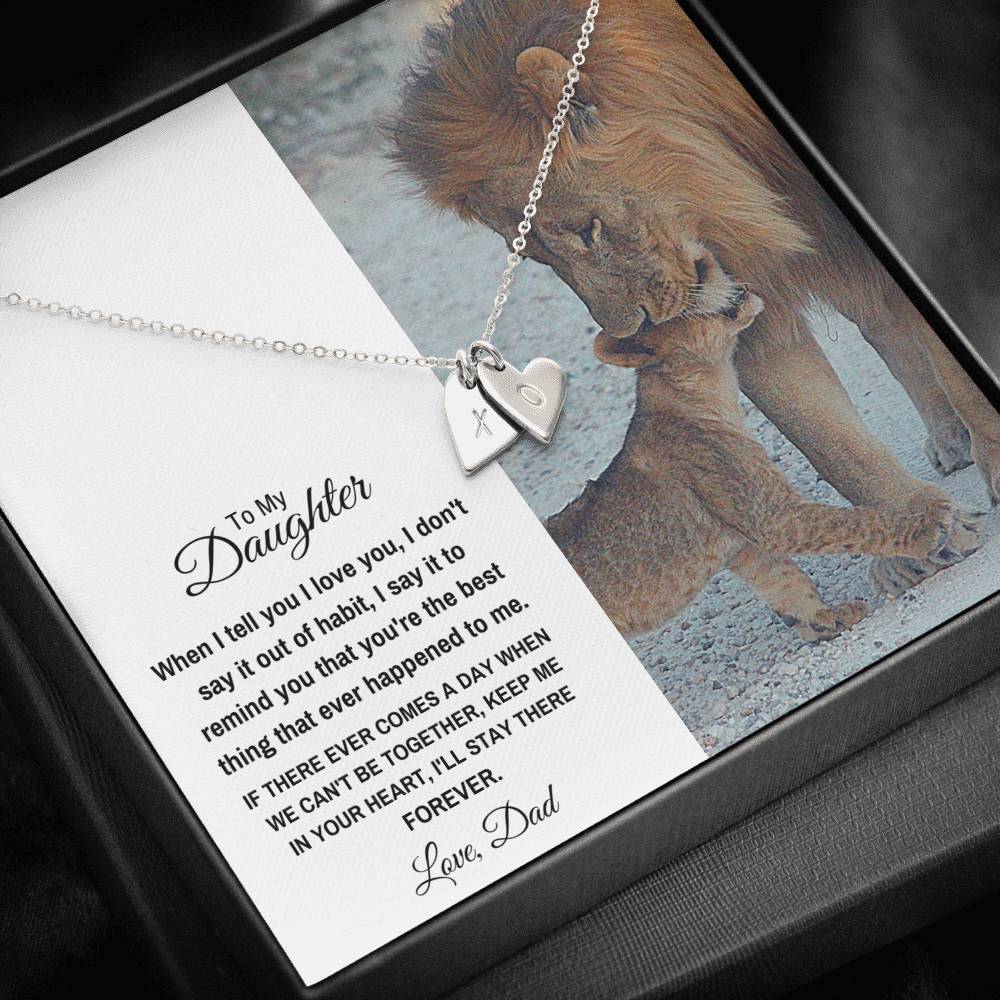 TO MY DAUGHTER "STAY THERE FOREVER" CUSTOM NAME INITIALS ENGRAVING HEARTS NECKLACE GIFT SET - ON CLOUD NINE GIFTS