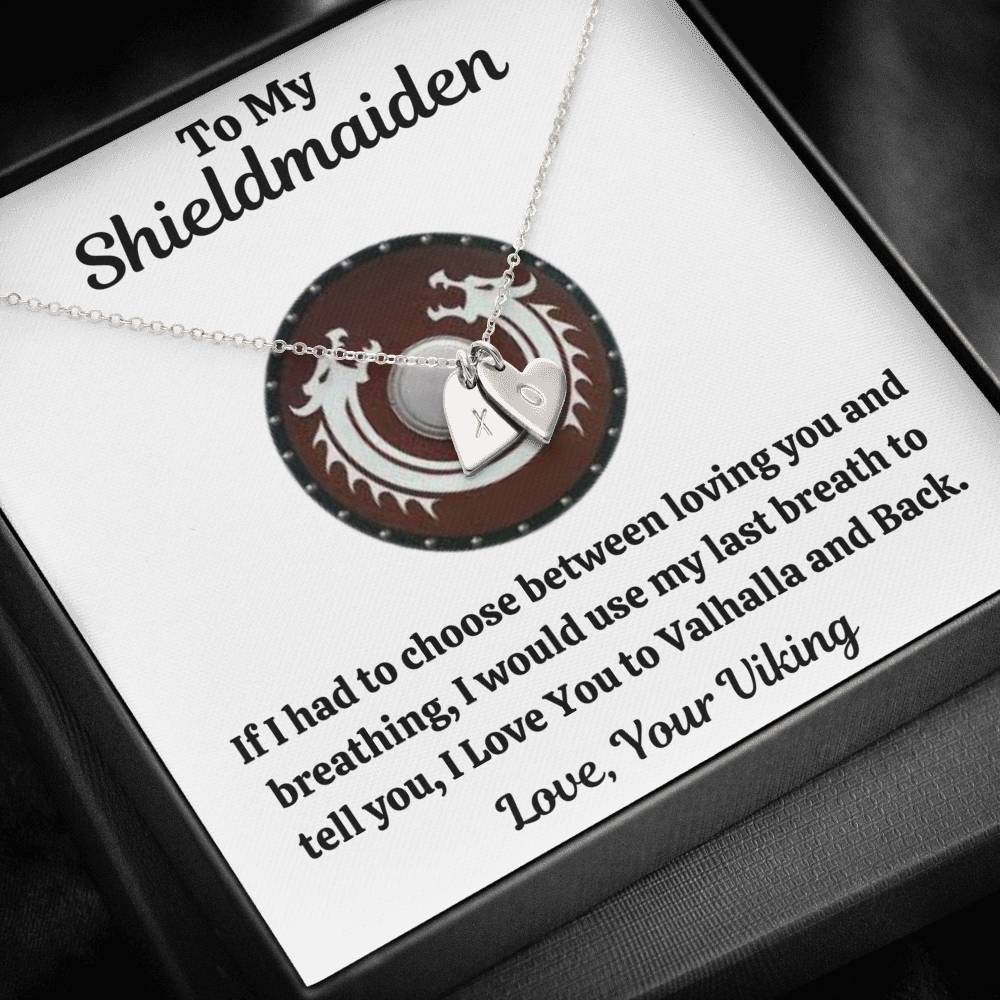 TO MY SHIELDMAIDEN "BREATHING - RED" CUSTOM NAME INITIALS ENGRAVING HEARTS NECKLACE GIFT SET - ON CLOUD NINE GIFTS
