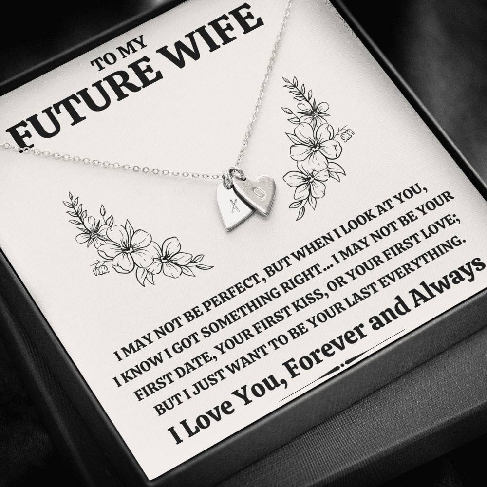 TO MY FUTURE WIFE "SOMETHING RIGHT" CUSTOM NAME INITIALS ENGRAVING HEARTS NECKLACE GIFT SET - ON CLOUD NINE GIFTS