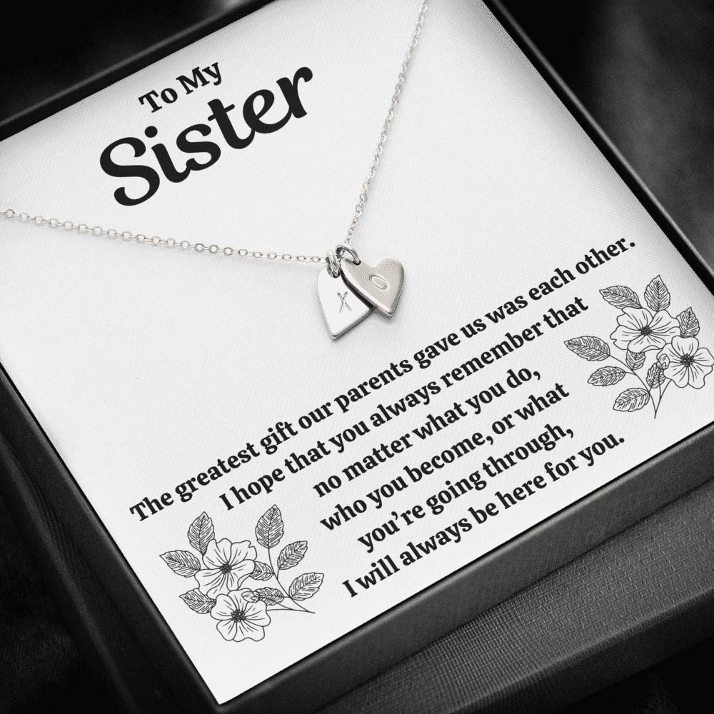 TO MY SISTER "OUR PARENTS" CUSTOM NAME INITIALS ENGRAVING HEARTS NECKLACE GIFT SET - ON CLOUD NINE GIFTS
