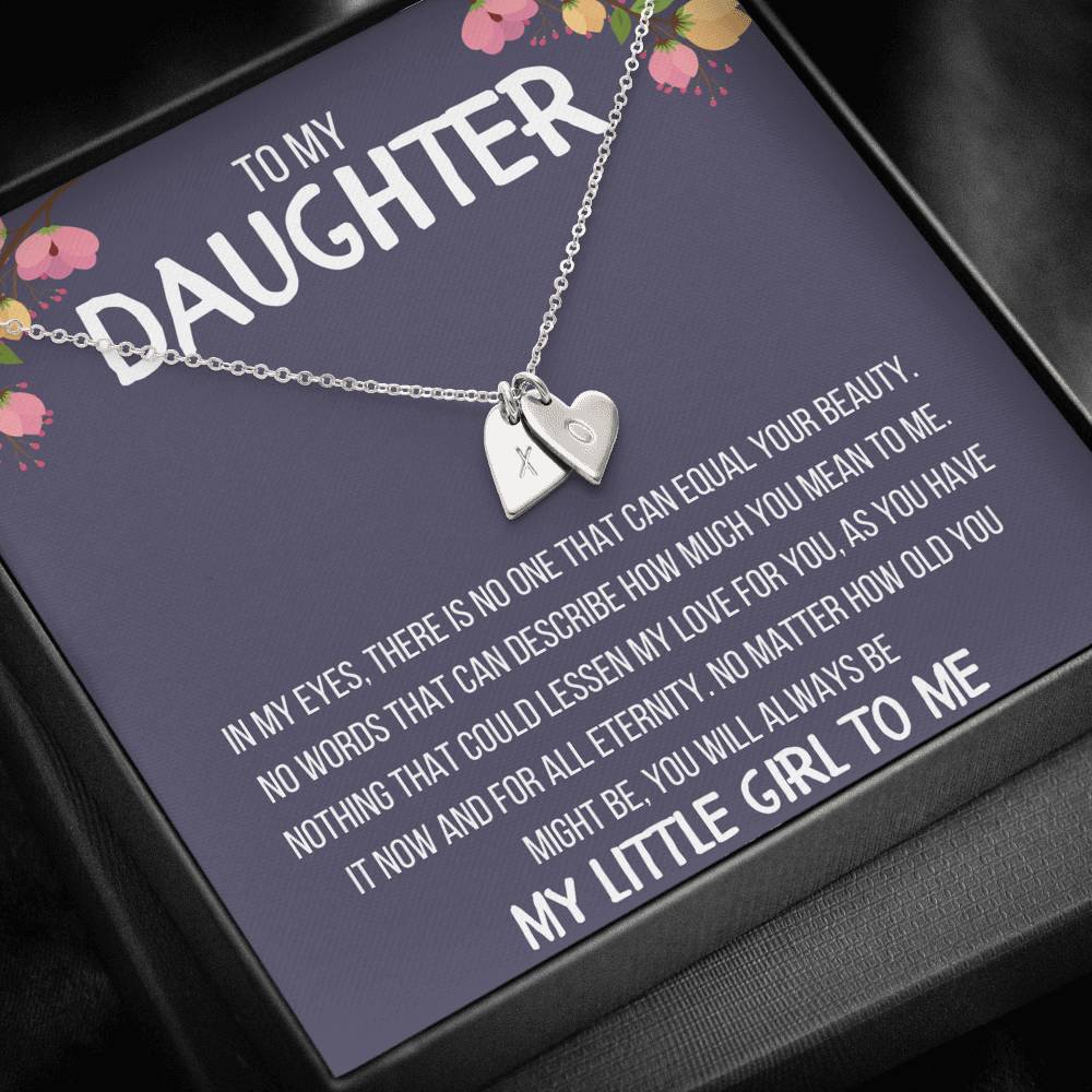 TO MY DAUGHTER "MY LITTLE GIRL TO ME" CUSTOM NAME INITIALS ENGRAVING HEARTS NECKLACE GIFT SET - ON CLOUD NINE GIFTS