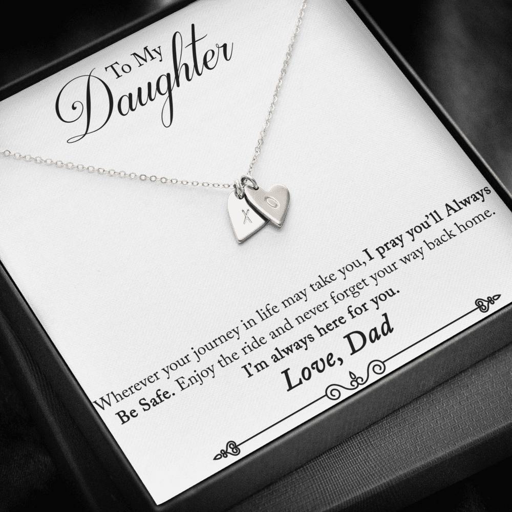 TO MY DAUGHTER "ENJOY THE RIDE" CUSTOM NAME INITIALS ENGRAVING HEARTS NECKLACE GIFT SET - ON CLOUD NINE GIFTS