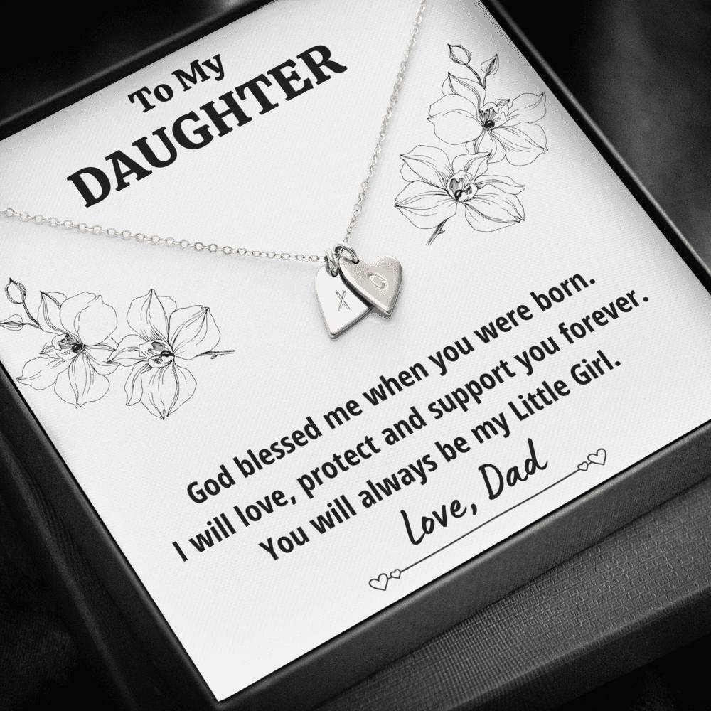 TO MY DAUGHTER FROM DAD "LITTLE GIRL" CUSTOM NAME INITIALS ENGRAVING HEARTS NECKLACE GIFT SET - ON CLOUD NINE GIFTS