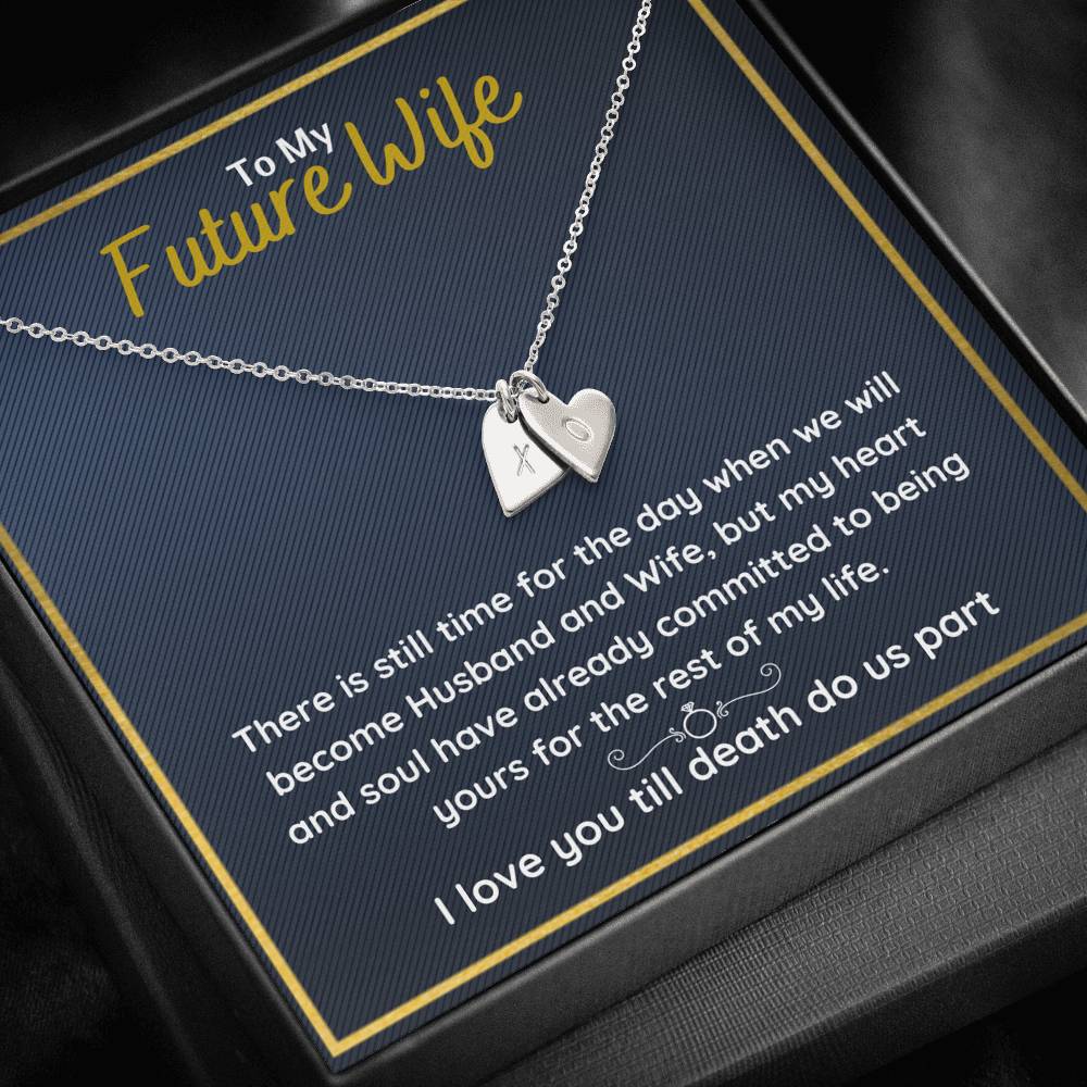 TO MY FUTURE WIFE "COMMITTED" CUSTOM NAME INITIALS ENGRAVING HEARTS NECKLACE GIFT SET - ON CLOUD NINE GIFTS