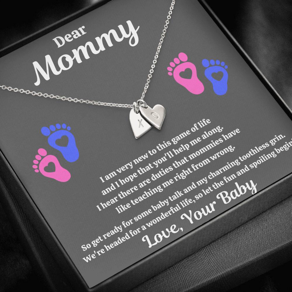 DEAR MOMMY "SPOILING HEART-FEET" CUSTOM NAME INITIALS ENGRAVING HEARTS NECKLACE GIFT SET - ON CLOUD NINE GIFTS
