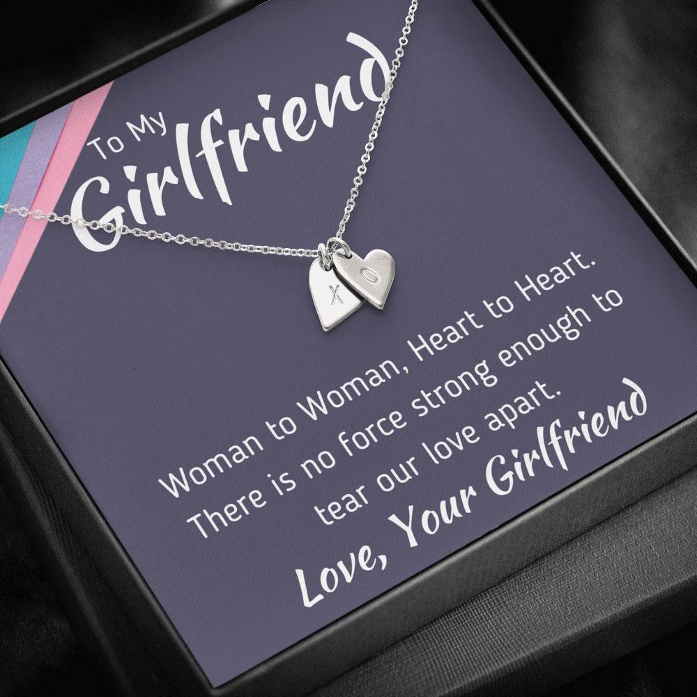 TO MY GIRLFRIEND "WOMAN TO WOMAN" CUSTOM NAME INITIALS ENGRAVING HEARTS NECKLACE GIFT SET - ON CLOUD NINE GIFTS