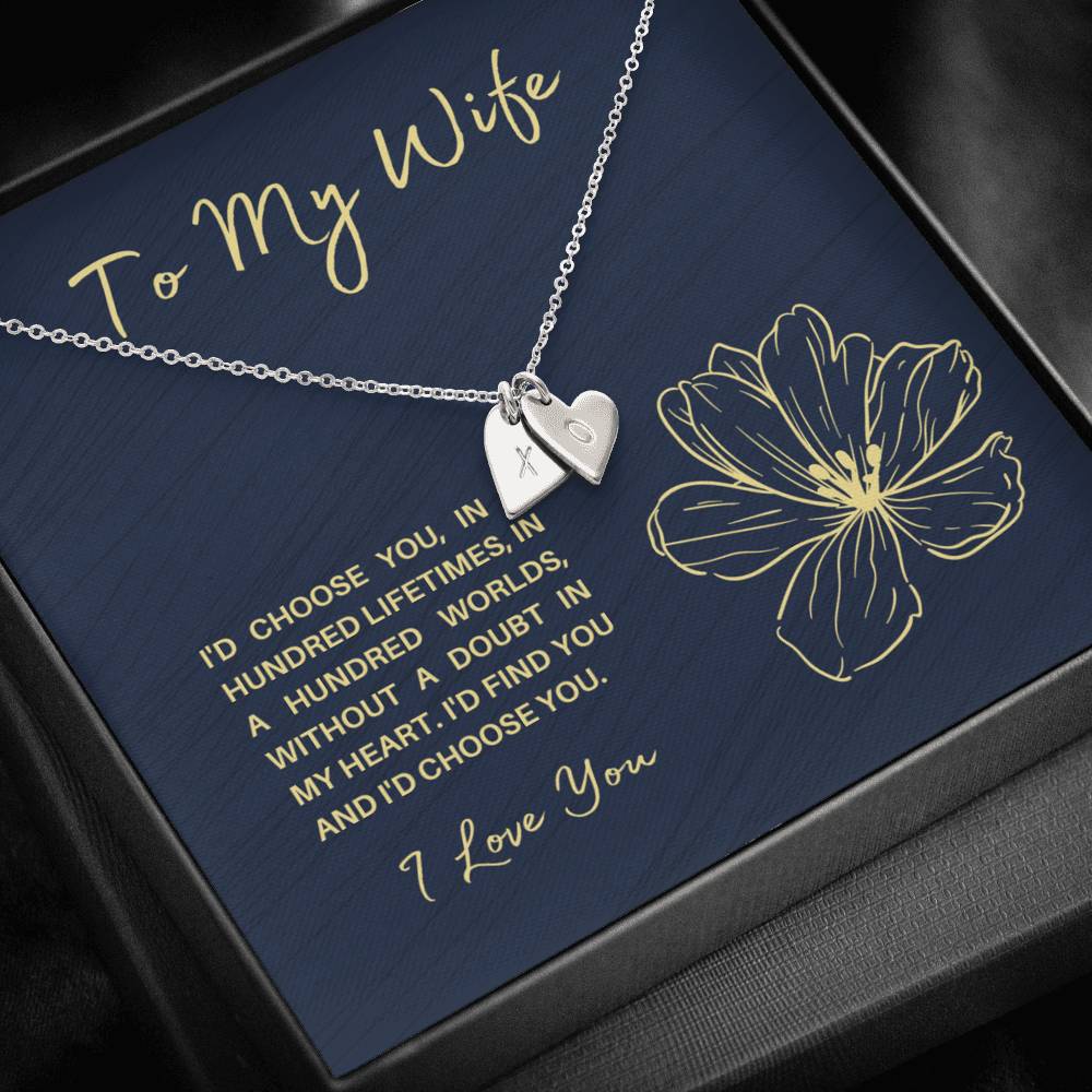 TO MY WIFE "HUNDRED LIFETIMES" CUSTOM NAME INITIALS ENGRAVING HEARTS NECKLACE GIFT SET - ON CLOUD NINE GIFTS