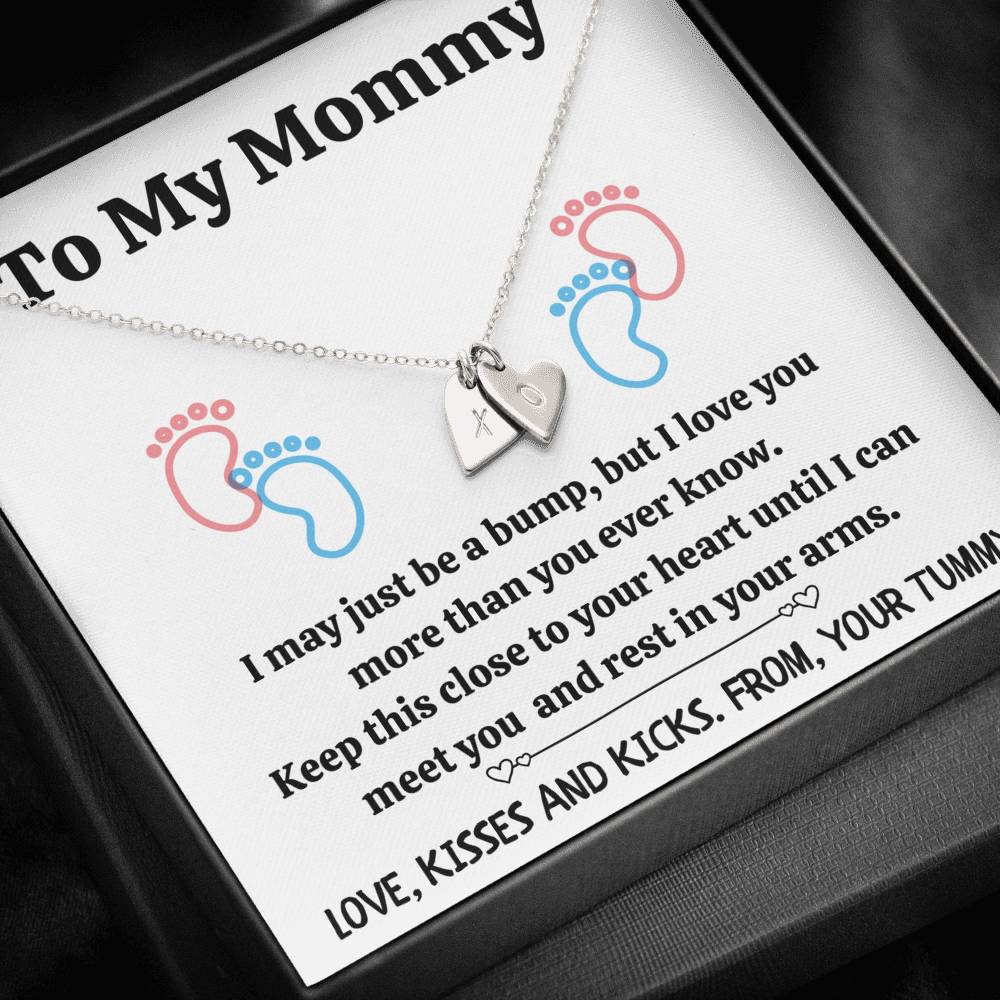 TO MY MOMMY "BABY FEET - WHITE" CUSTOM NAME INITIALS ENGRAVING HEARTS NECKLACE GIFT SET - ON CLOUD NINE GIFTS