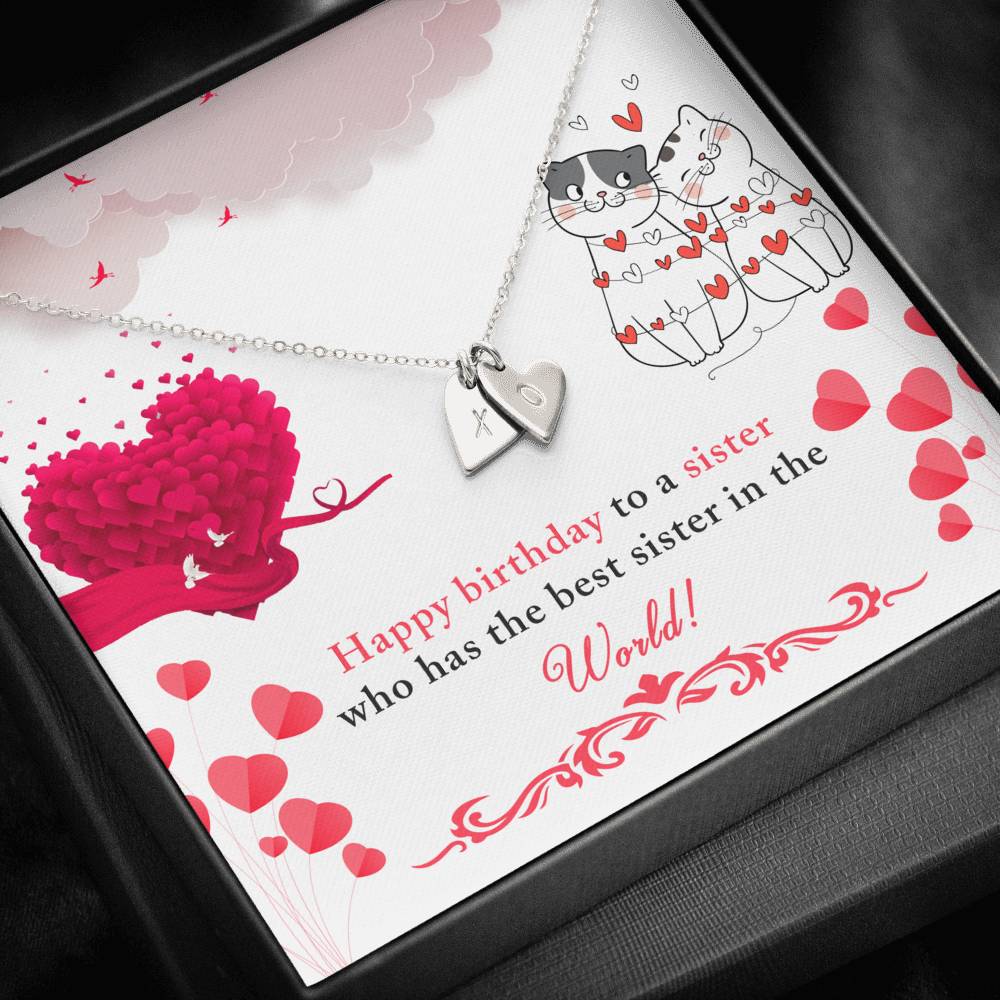 TO MY SISTER "BEST IN THE WORLD" CUSTOM NAME INITIALS ENGRAVING HEARTS NECKLACE GIFT SET - ON CLOUD NINE GIFTS