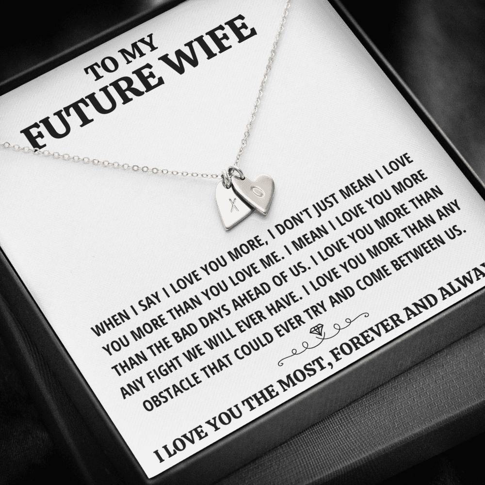 TO MY FUTURE WIFE "THE MOST - WHITE" CUSTOM NAME INITIALS ENGRAVING HEARTS NECKLACE GIFT SET - ON CLOUD NINE GIFTS
