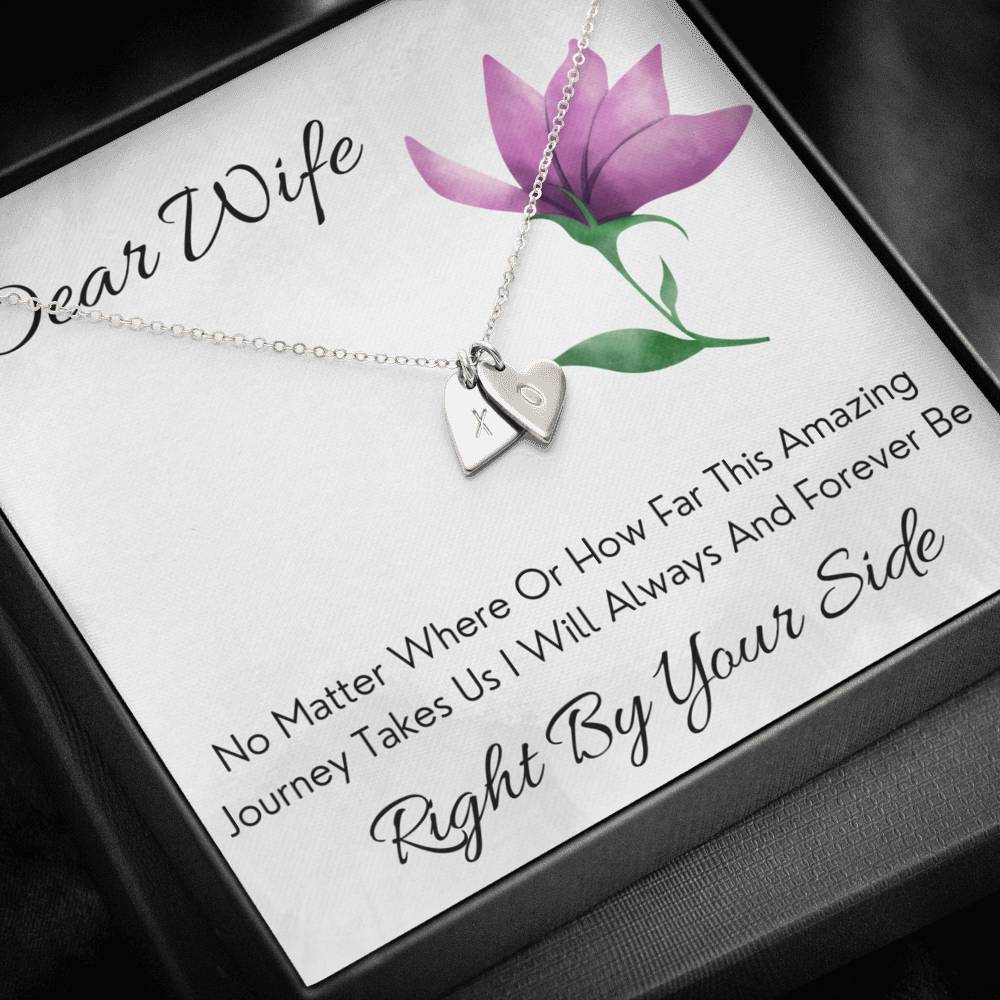DEAR WIFE "BY YOUR SIDE" CUSTOM NAME INITIALS ENGRAVING HEARTS NECKLACE GIFT SET - ON CLOUD NINE GIFTS