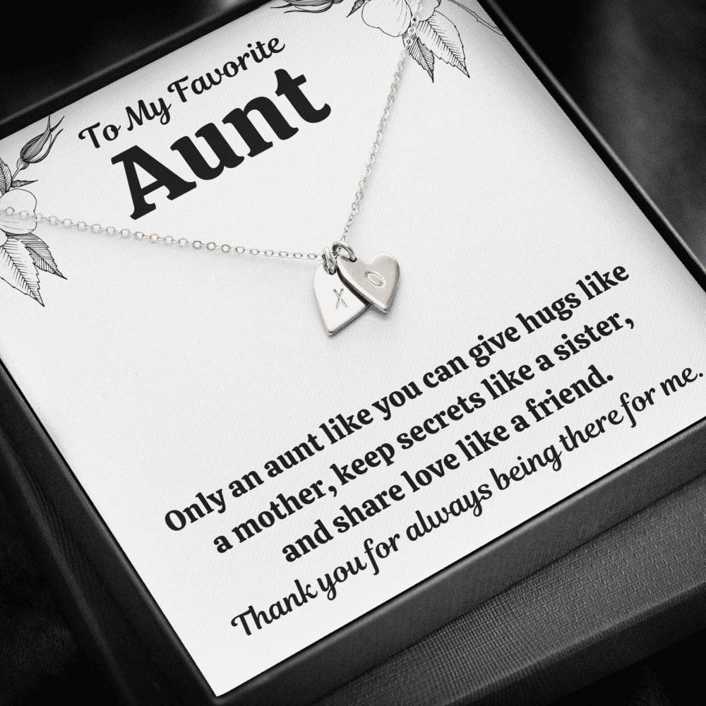 TO MY FAV AUNT "LIKE" CUSTOM NAME INITIALS ENGRAVING HEARTS NECKLACE GIFT SET - ON CLOUD NINE GIFTS