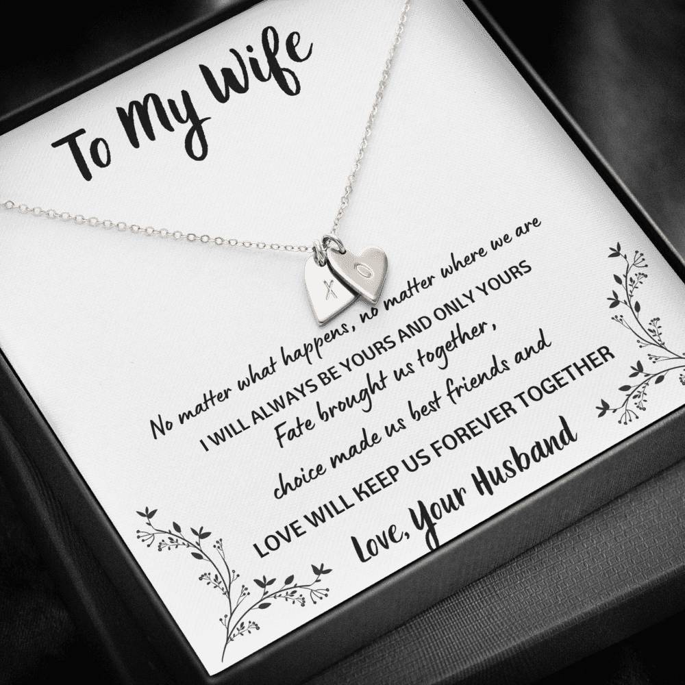 TO MY WIFE "FOREVER TOGETHER" CUSTOM NAME INITIALS ENGRAVING HEARTS NECKLACE GIFT SET - ON CLOUD NINE GIFTS