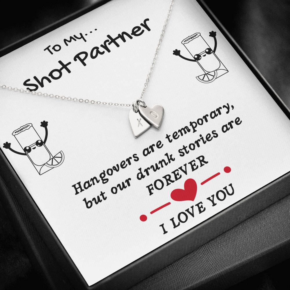 TO MY SHOT PARTNER CUSTOM NAME INITIALS ENGRAVING HEARTS NECKLACE GIFT SET - ON CLOUD NINE GIFTS