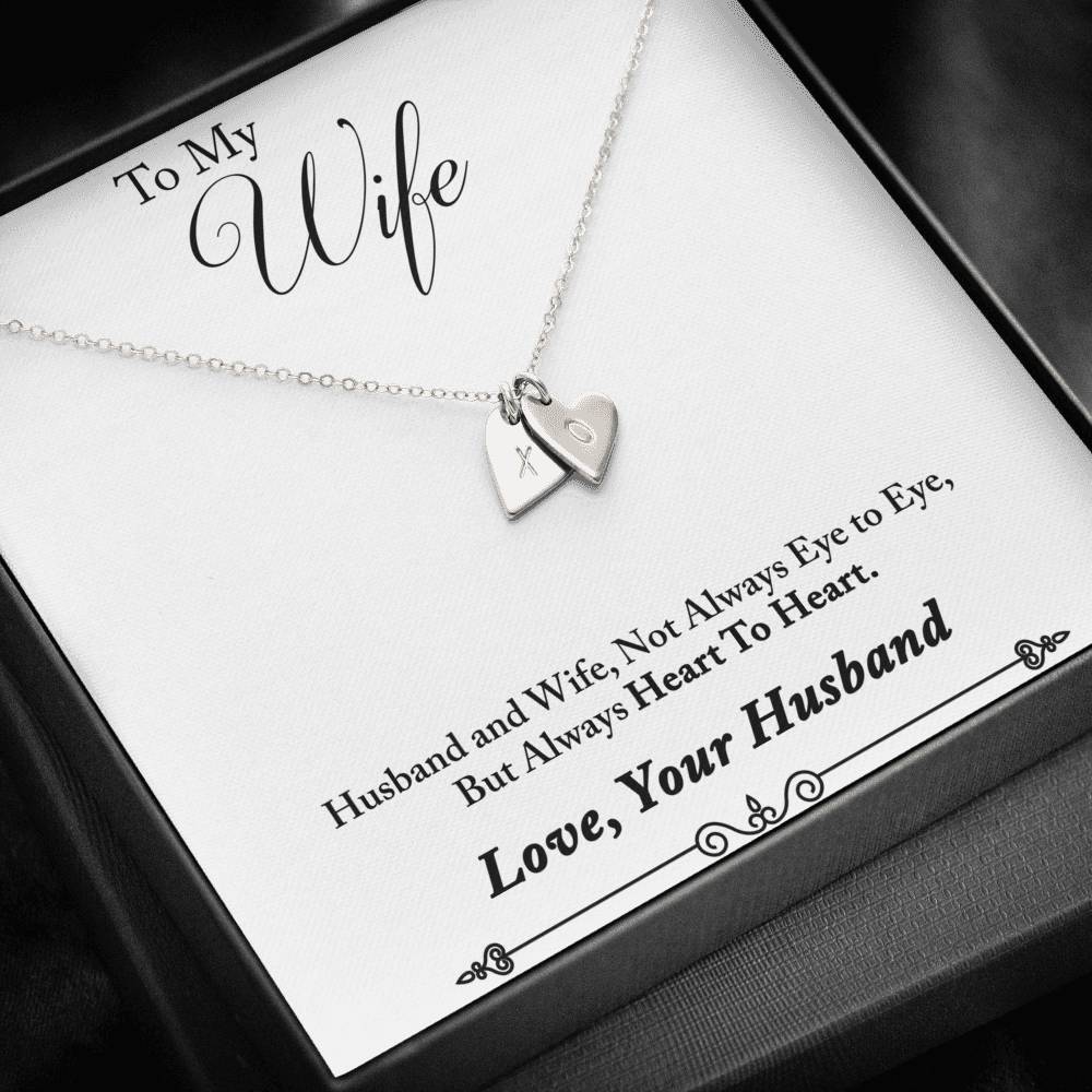 TO MY WIFE "HEART TO HEART - SO" CUSTOM NAME INITIALS ENGRAVING HEARTS NECKLACE GIFT SET - ON CLOUD NINE GIFTS