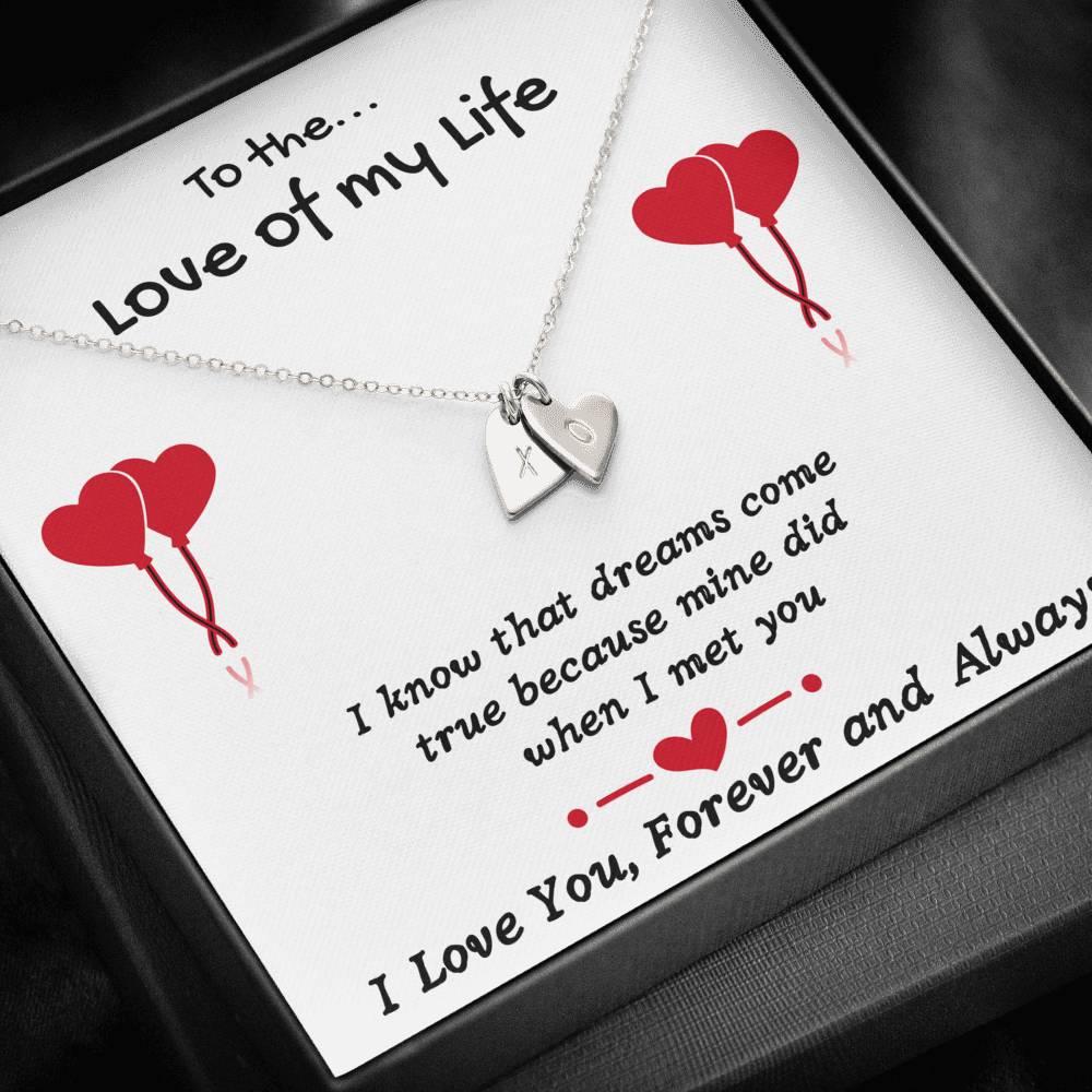TO THE LOVE OF MY LIFE CUSTOM NAME INITIALS ENGRAVING HEARTS NECKLACE GIFT SET - ON CLOUD NINE GIFTS