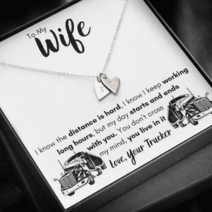 TO MY WIFE "LOVE, YOUR TRUCKER" CUSTOM NAME INITIALS ENGRAVING HEARTS NECKLACE GIFT SET - ON CLOUD NINE GIFTS