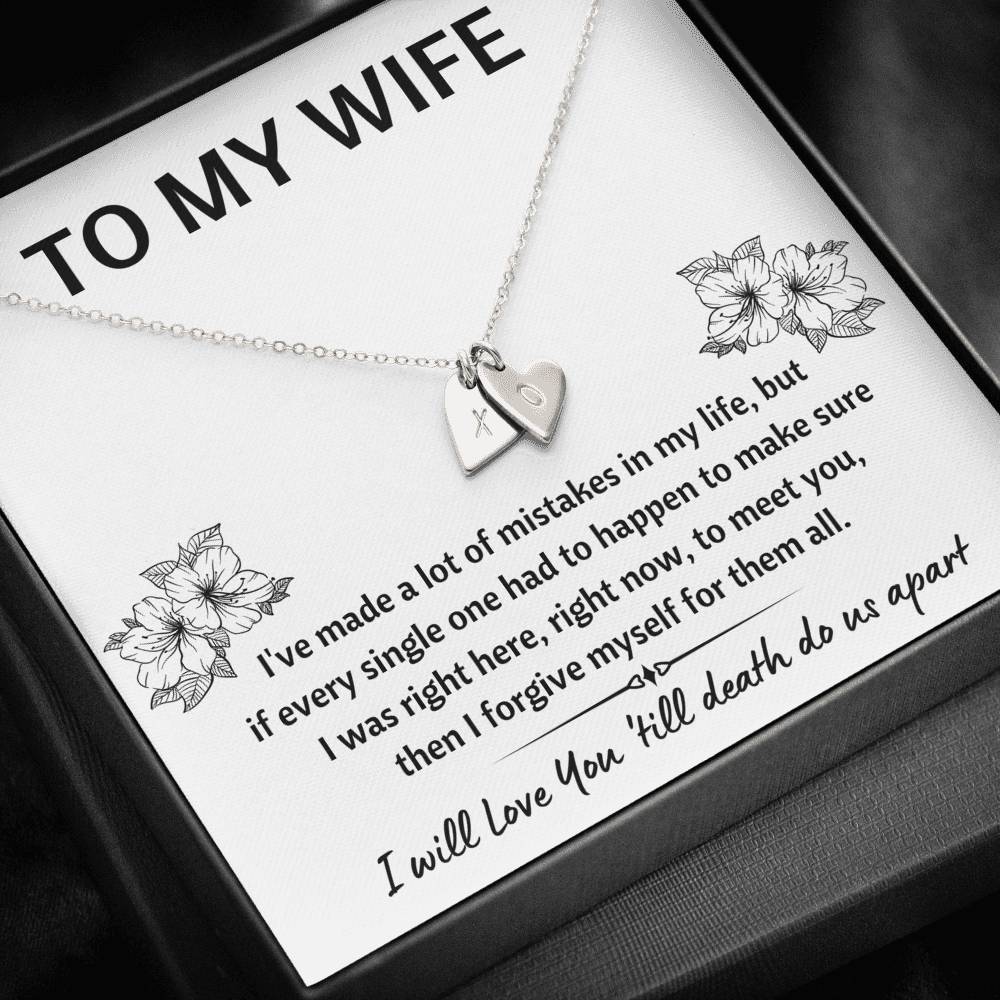 TO MY WIFE "MISTAKES" CUSTOM NAME INITIALS ENGRAVING HEARTS NECKLACE GIFT SET - ON CLOUD NINE GIFTS