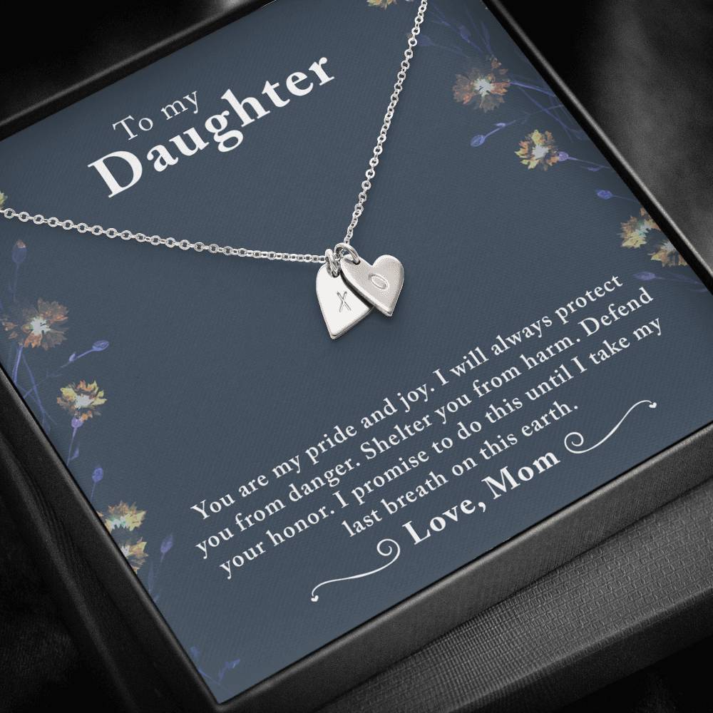 TO MY DAUGHTER "LAST BREATH" CUSTOM NAME INITIALS ENGRAVING HEARTS NECKLACE GIFT SET - ON CLOUD NINE GIFTS