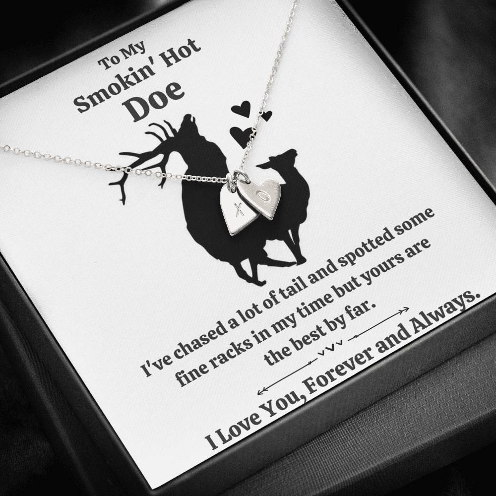 TO MY SMOKIN' HOT DOE "TAIL" CUSTOM NAME INITIALS ENGRAVING HEARTS NECKLACE GIFT SET - ON CLOUD NINE GIFTS