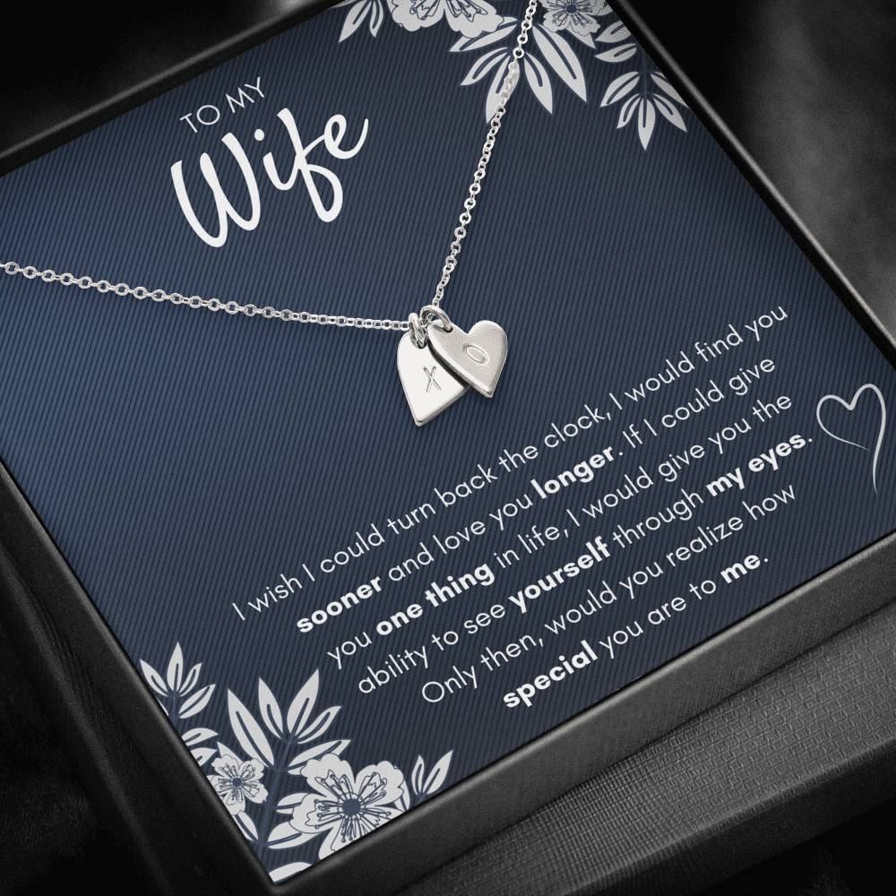 TO MY WIFE "FIND YOU SOONER" CUSTOM NAME INITIALS ENGRAVING HEARTS NECKLACE GIFT SET - ON CLOUD NINE GIFTS